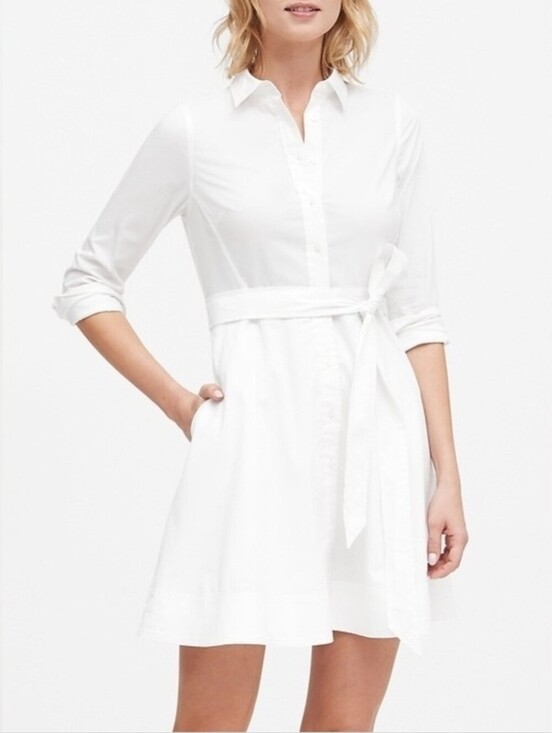 Banana Republic Dresses & Skirts - Banana Republic White Cotton Poplin Belted Shirt Dress,  Size 4